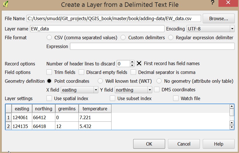 QGIS add text data dialog