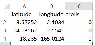Spreadsheet data with latitude and longitude